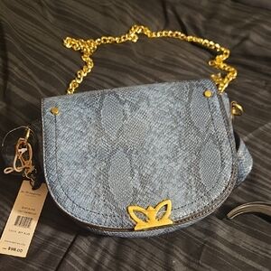 BCBGMaxAzria Blue Snake Crossbody Bag with Gold Accents